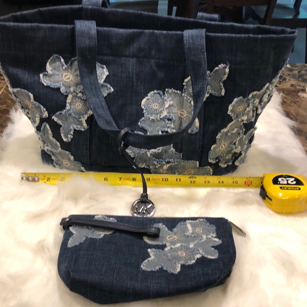 Michael Kors lg denim tote with small zipper bag